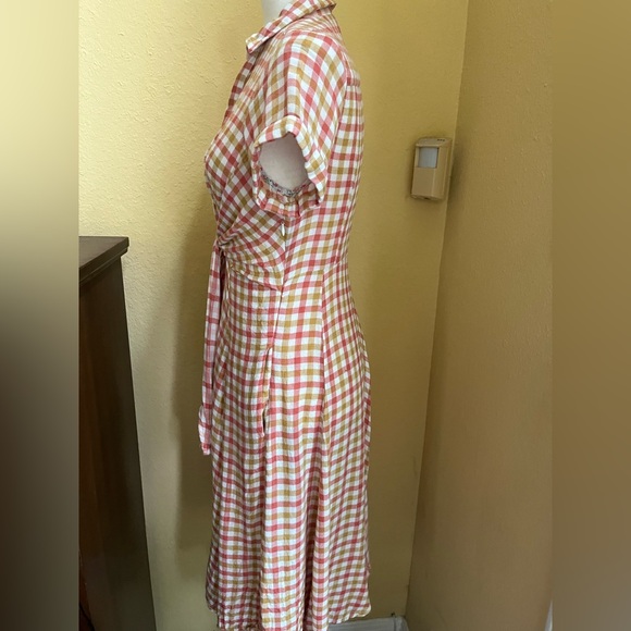 Anthropologie Plaid Wrap Dress in Pink and Yellow. XS please see photo for flaw - Picture 4 of 9